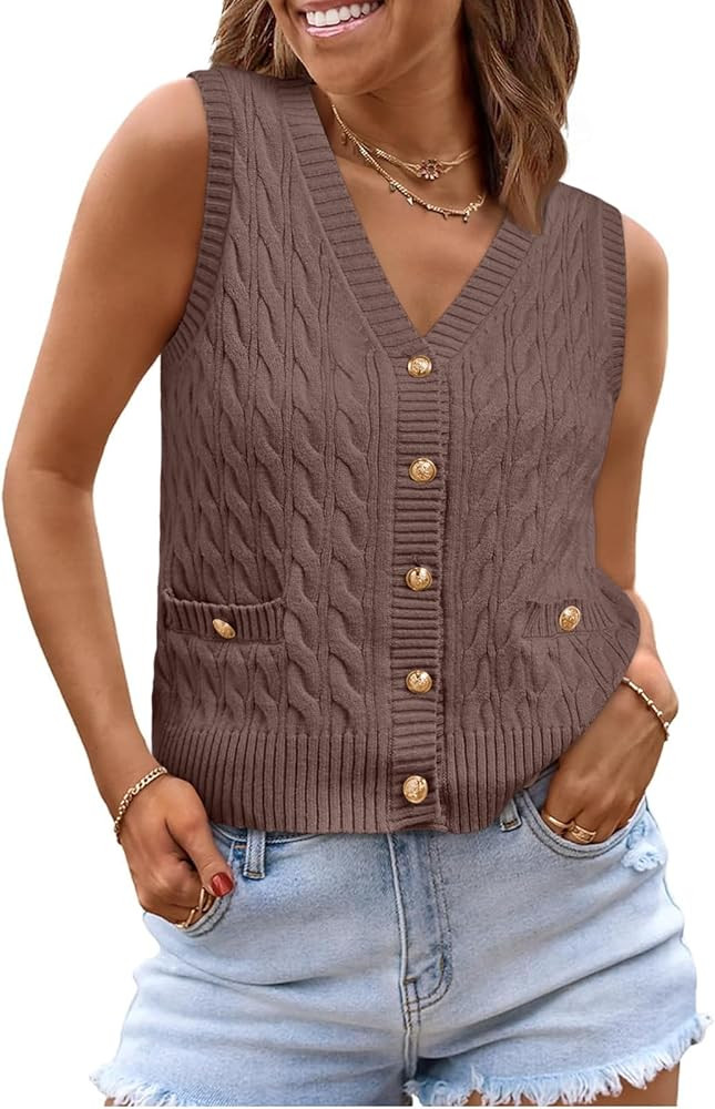 LILLUSORY Sweater Vest Women Fashion Casual Summer Outfits V Neck Cable Knit Spring Trendy Croppe... | Amazon (US)