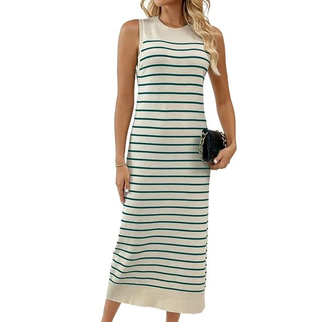 Alsol Lamesa Summer Bodycon Midi Dress Sundresses Striped Hollow out Knit Side Slit Beach Party W... | Walmart (US)