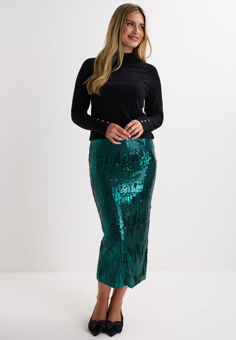 Womens Green Sequin Midi Skirt | Peacocks