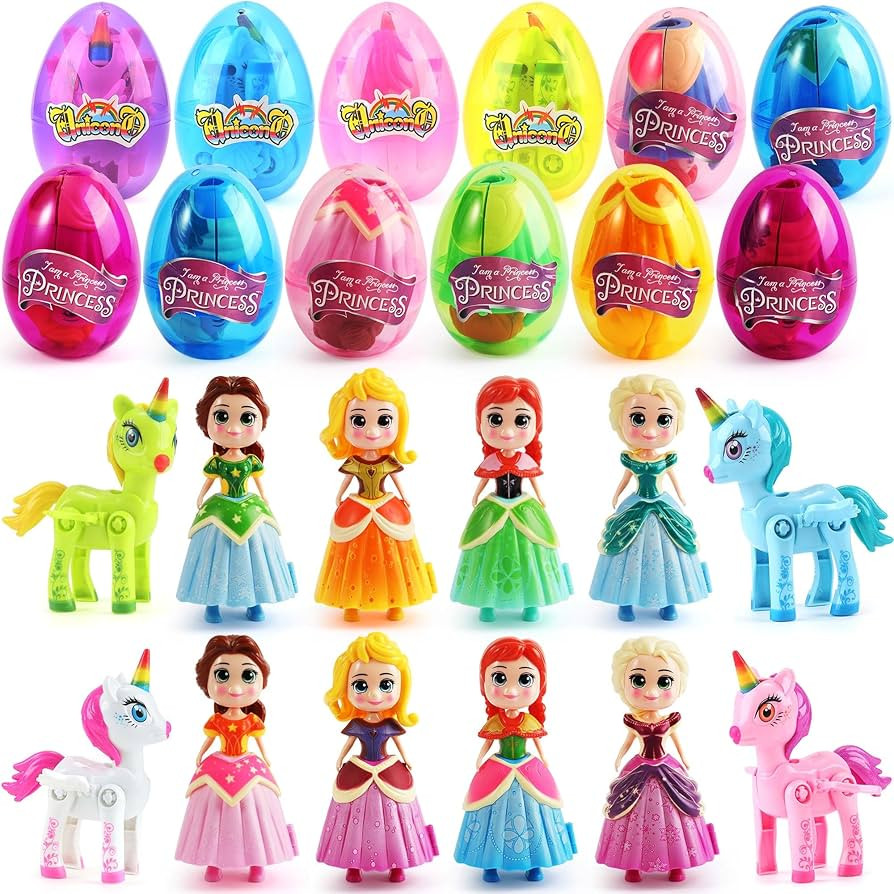 12Pcs Easter Eggs with Toys Inside - 8Pcs Jumbo Princess Toy 4Pcs Unicorn Toy Easter Basket Stuff... | Amazon (US)