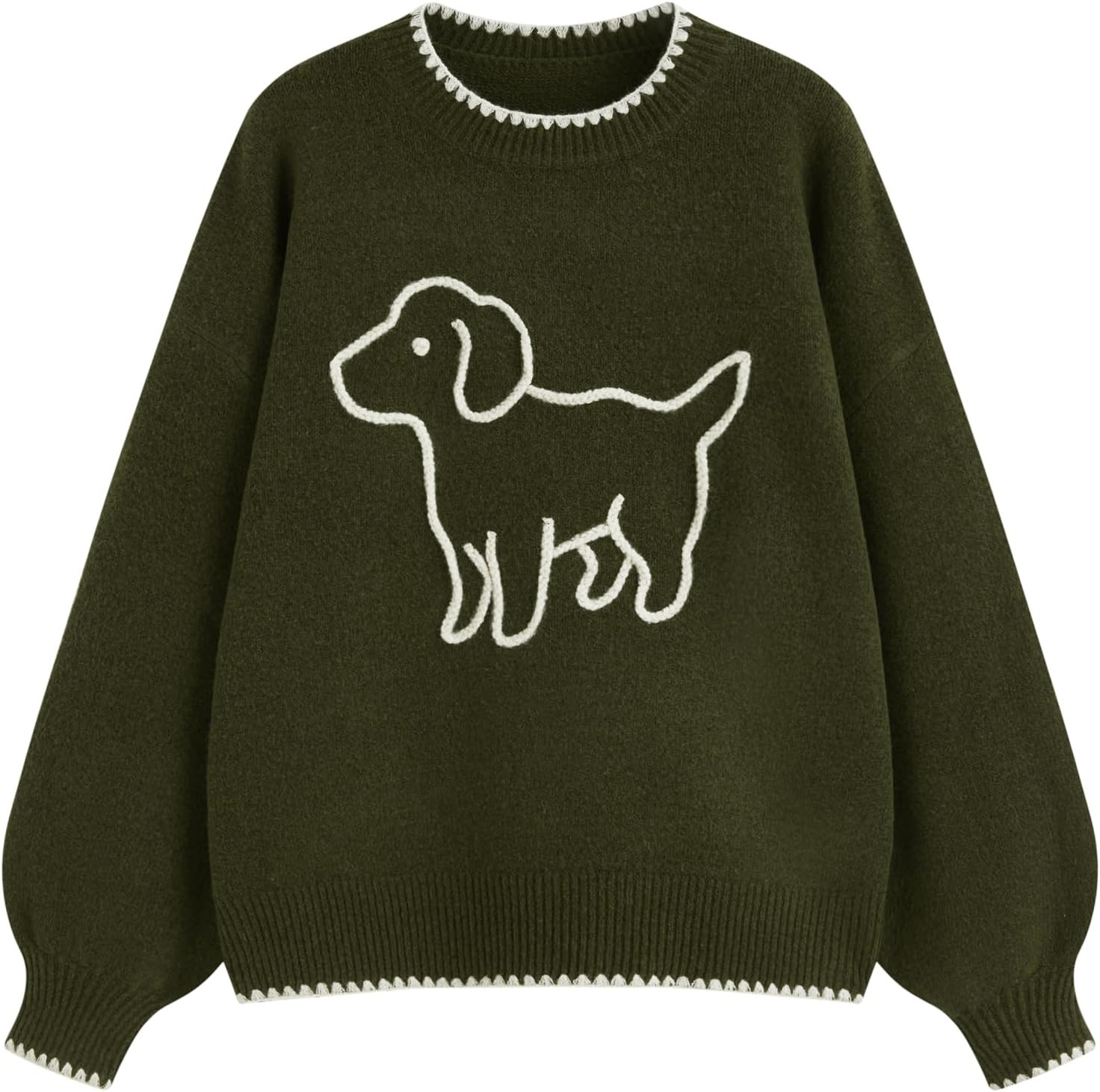 CIDER Womens Sweater Long Sleeve Color Block Puppy Cute Loose Fit Tops | Amazon (US)