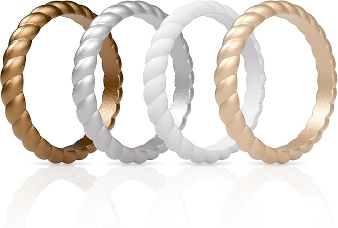 ThunderFit Womens Thin Swivel Silicone Wedding Bands, Stackable Rubber Engagement Rings 2.5mm Wid... | Amazon (US)