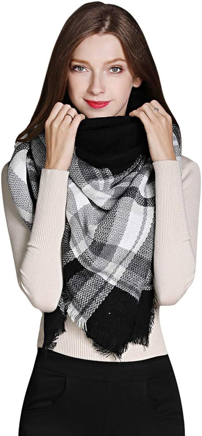 Scarfs For Women, HITOP Classic Plaid Soft Tartan Blanket Scarf Wrap, Womens Winter Tassel Shawl ... | Amazon (US)