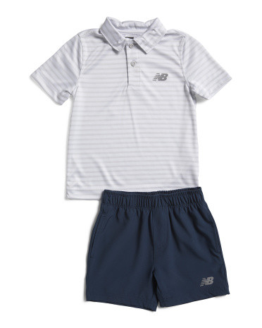 2pc Little Boys Striped Performance Polo And Hybrid Shorts Set | TJ Maxx