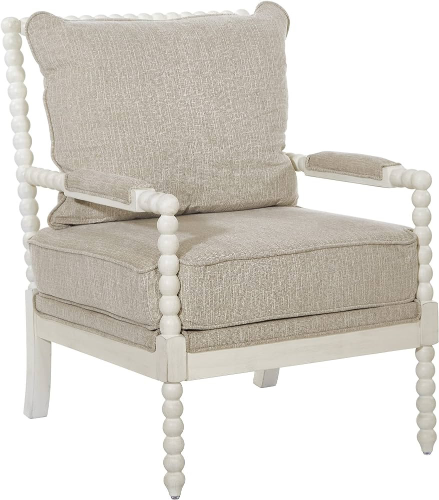 Amazon.com: OSP Home Furnishings Kaylee Spindle Accent Chair, Antique White Frame with Beige Line... | Amazon (US)
