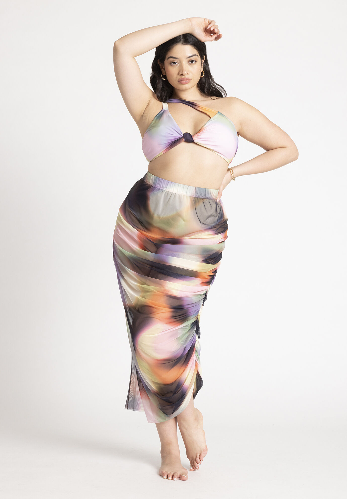 Asym Ruched Cover Up Mesh Skirt | Eloquii