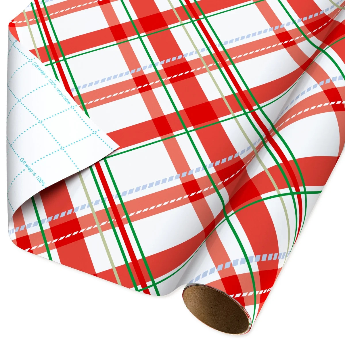 Red, White, and Green Plaid Christmas Wrapping Paper, 160 sq ft, by Holiday Time | Walmart (US)