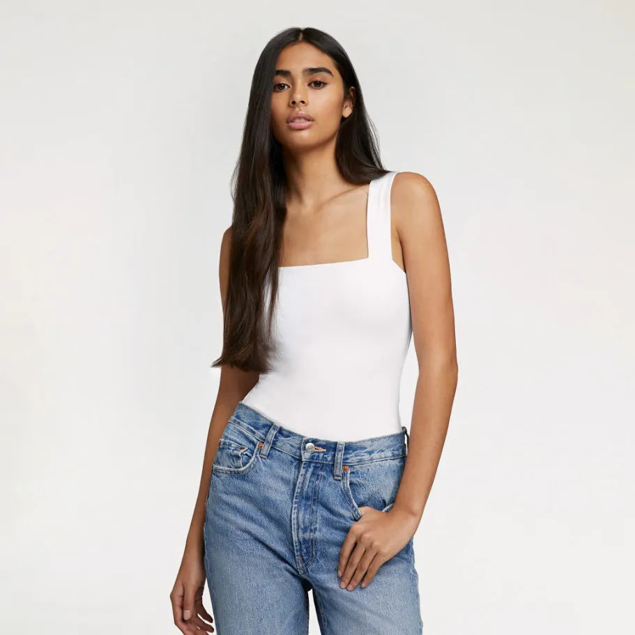 Women's Square Neck Tank Bodysuit | White - nuuds | nuuds