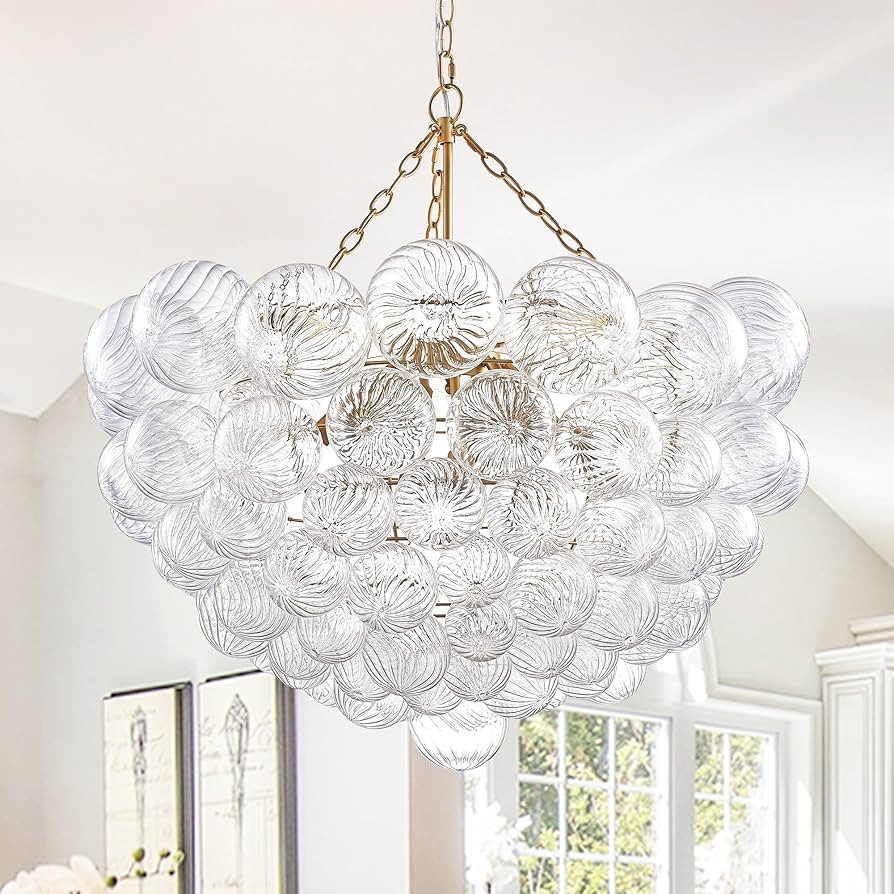 Bubble Chandeliers Swirled Clear Ribbed Blown Glass Globe Art Deco Dia 31" Decorative Bowl Light ... | Amazon (US)