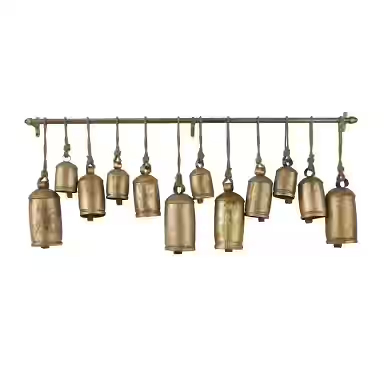 DecMode Tibetan Inspired Gold Metal Cylindrical Decorative Cow Bells with 12 Bells on Jute Hangin... | Walmart (US)