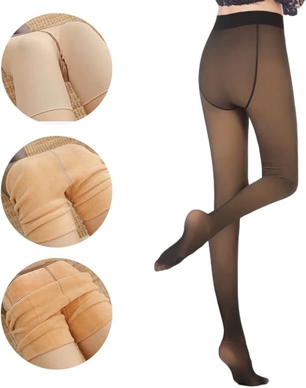 Women Warm Fleece Translucent Pantyhose Tights, Fake Translucent Fleece Winter Thermal Pantyhose ... | Amazon (US)