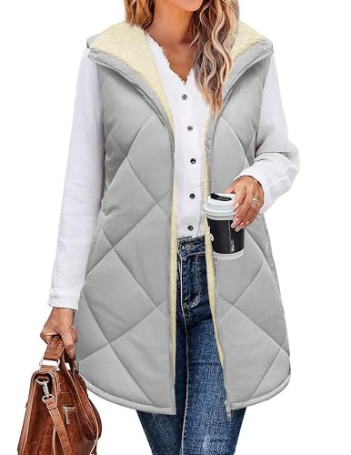 Zeagoo Puffer Vest for women Reversible Fleece Sherpa Vests Sleeveless Jacket Double Zip Up Long Fall Winter Warm Coats | Amazon (US)