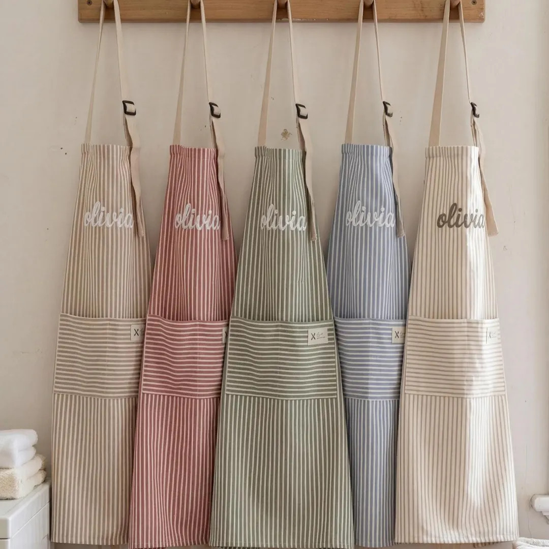 Personalized Apron for Women, Custom Kitchen Apron with Name, Striped Apron With Pockets, Adult A... | Etsy (US)