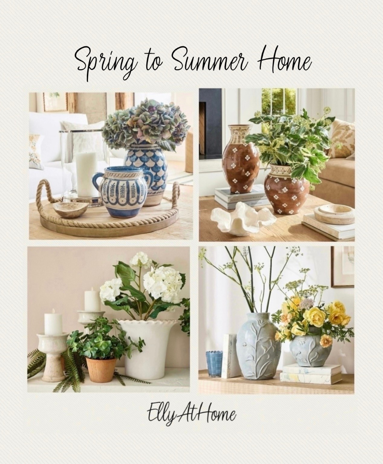 Spring to summer home refresh styling at Pottery Barn! Some selections on sale! Shop vases, trays, candleholders, stems, florals and more home decor accessories. Some selections ship free! 

#LTKdayinmylife #LTKSaleAlert #LTKHome