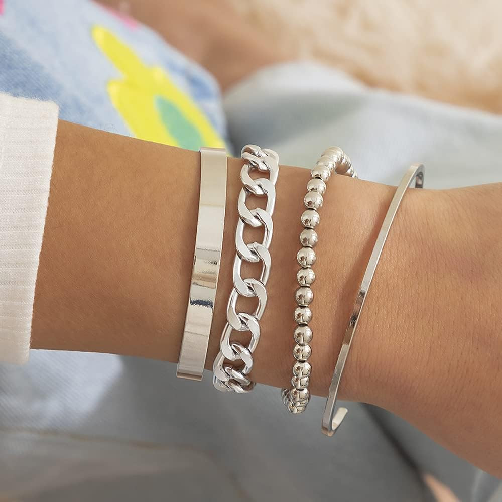 fxmimior Boho Fashion Dainty Boho Gold Silver Chain Beads Bracelets Set for Women Adjustable Bead... | Amazon (US)