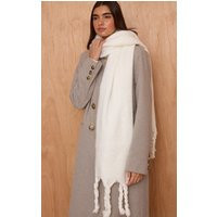 Cream Cream Logo Tab Fuzzy Blanket Scarf | PrettyLittleThing UK