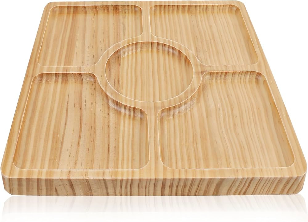 WILLKOMMEN Wood Divided Serving Tray, 11'' Square Tray Chip and Dip Platter, Serving Tray with 5 ... | Amazon (US)