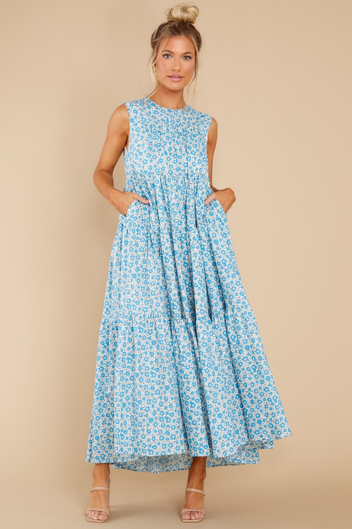 Greet The Day Blue Floral Print Maxi Dress | Red Dress 
