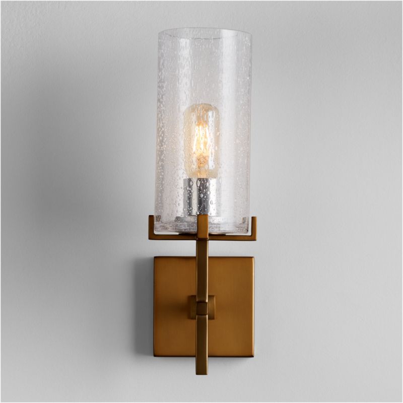 Coquina Burnished Brass Wall Sconce Bathroom Vanity Light with Glass Shade + Reviews | Crate & Ba... | Crate & Barrel