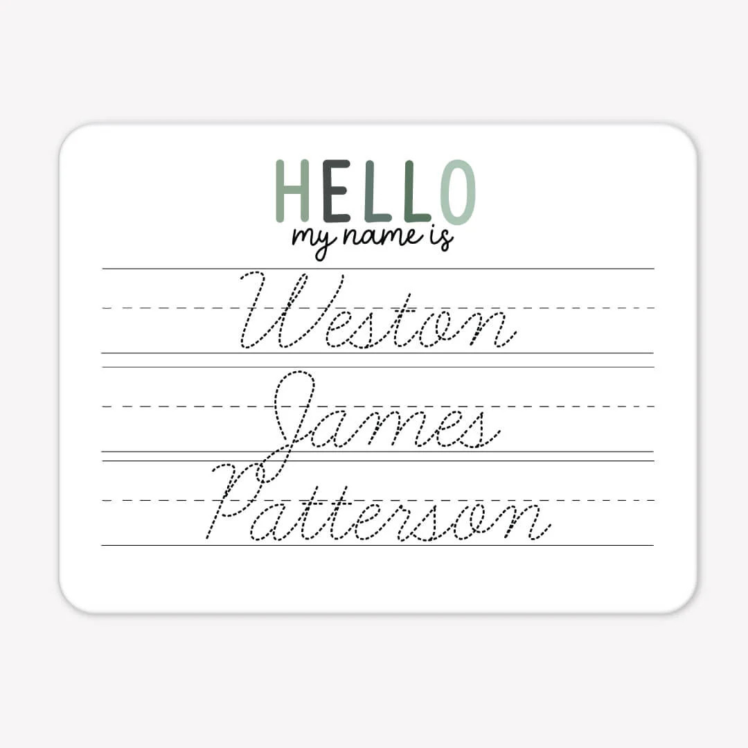 Kids Personalized Whiteboard | Hello My Name Is - Gradient Greens | Caden Lane