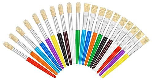 20 Pcs Kids Paint Brushes - Round & Flat, Easy Hold & Clean, Bristle Craft for Acrylic, Oil & Watercolor Paint | Amazon (US)