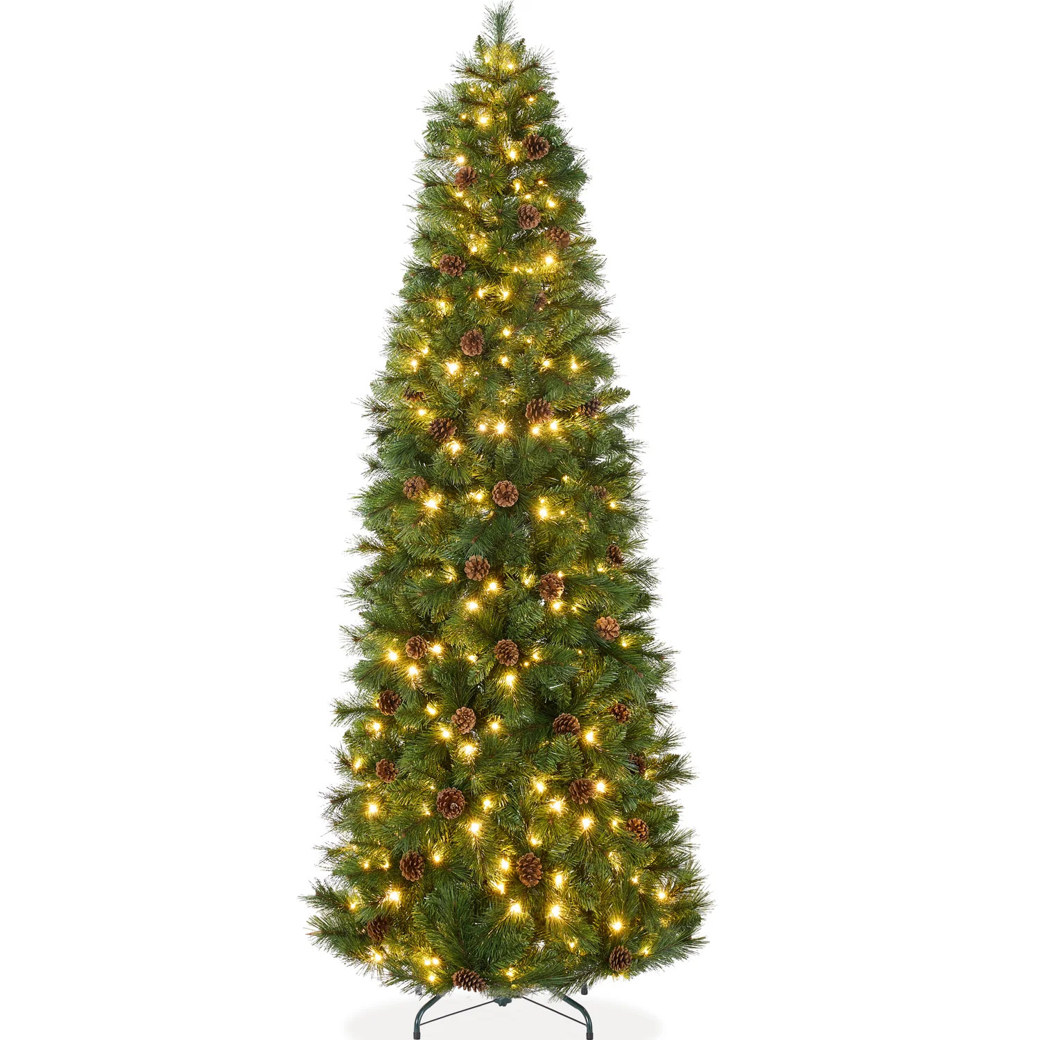 Pre-Lit Artificial Scotch Pine Pencil Christmas Tree w/ Metal Stand | Best Choice Products 