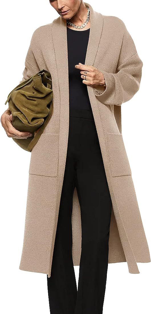 Womens Long Sleeve Maxi Cardigan Open Front Oversized Knitted Sweater Coat Casual Lapel Warm Over... | Amazon (US)