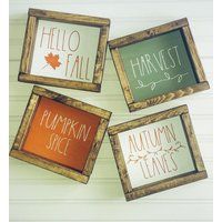 Rae Dunn Inspired Fall and Thanksgiving wooden framed signs. Hello Fall, Pumpkin Spice, Autumn Leaves, Harvest, Blessed, Gather, Give Thanks | Etsy (US)