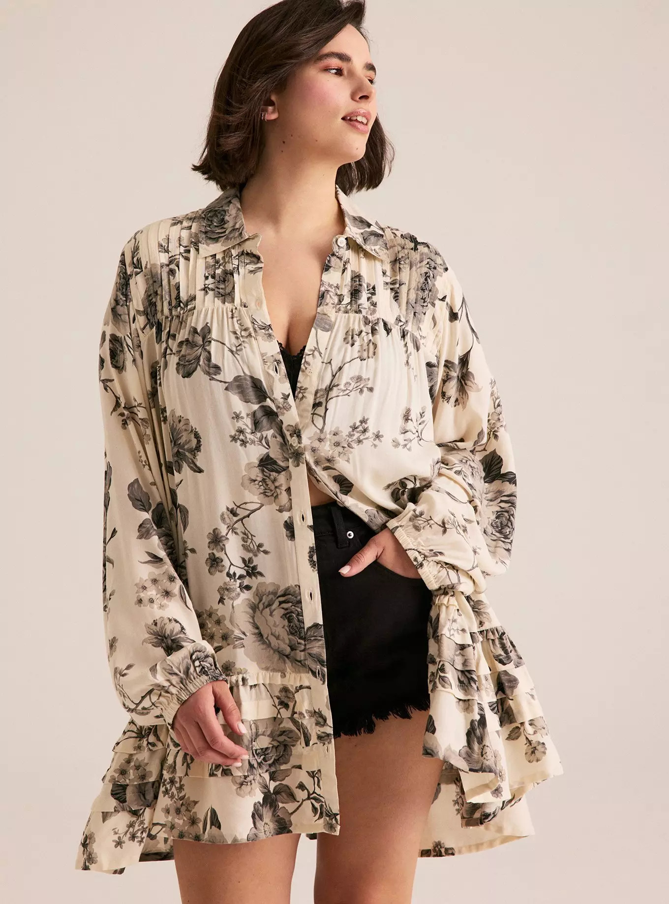 Festi Pintuck Button-Front Tunic | Torrid (US & Canada)