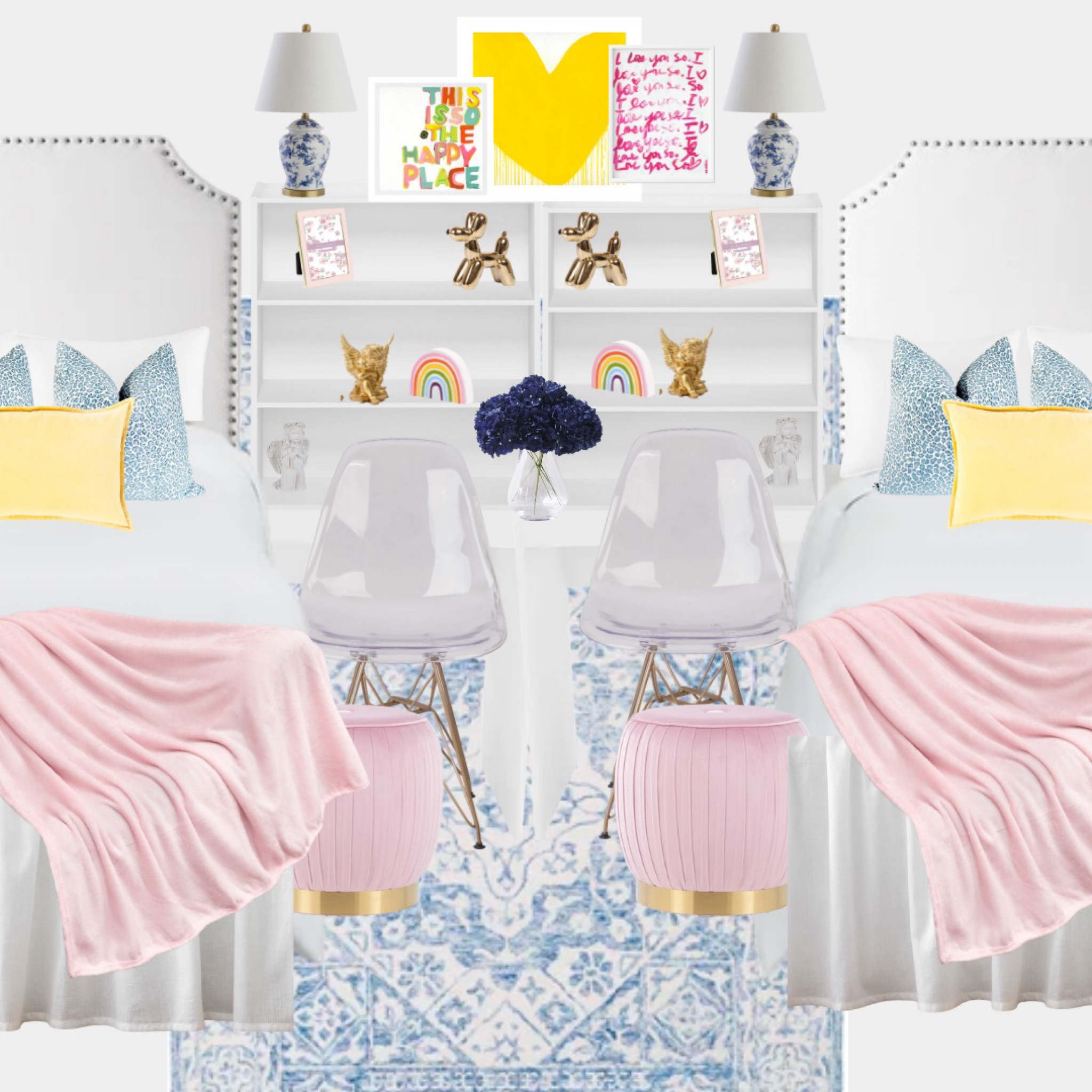 #dormdecor #preppydormdecor #preppydorm #rainbowdorm #preppydormdecor #pinkdorm #dormroom #dorminspo #dormroominspo