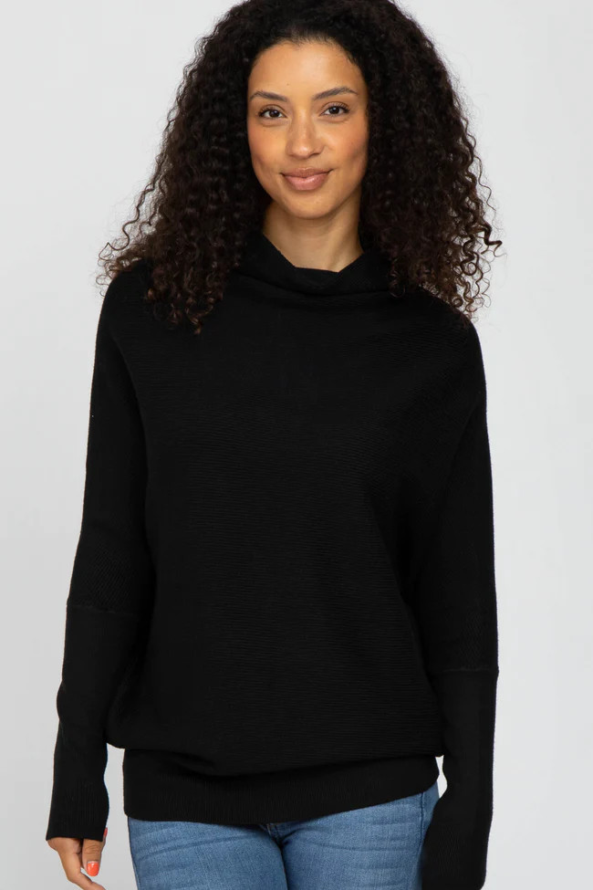 Black Funnel Neck Dolman Sleeve Maternity Sweater | PinkBlush Maternity