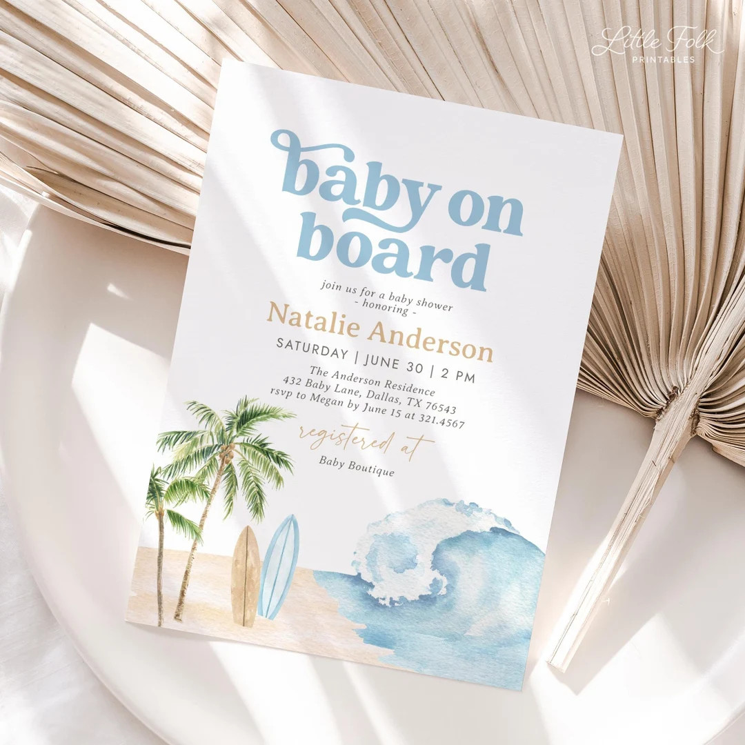Baby on Board Baby Shower Invitation, Surf Beach Baby Shower Editable Invite, Printable Surfboard... | Etsy (US)