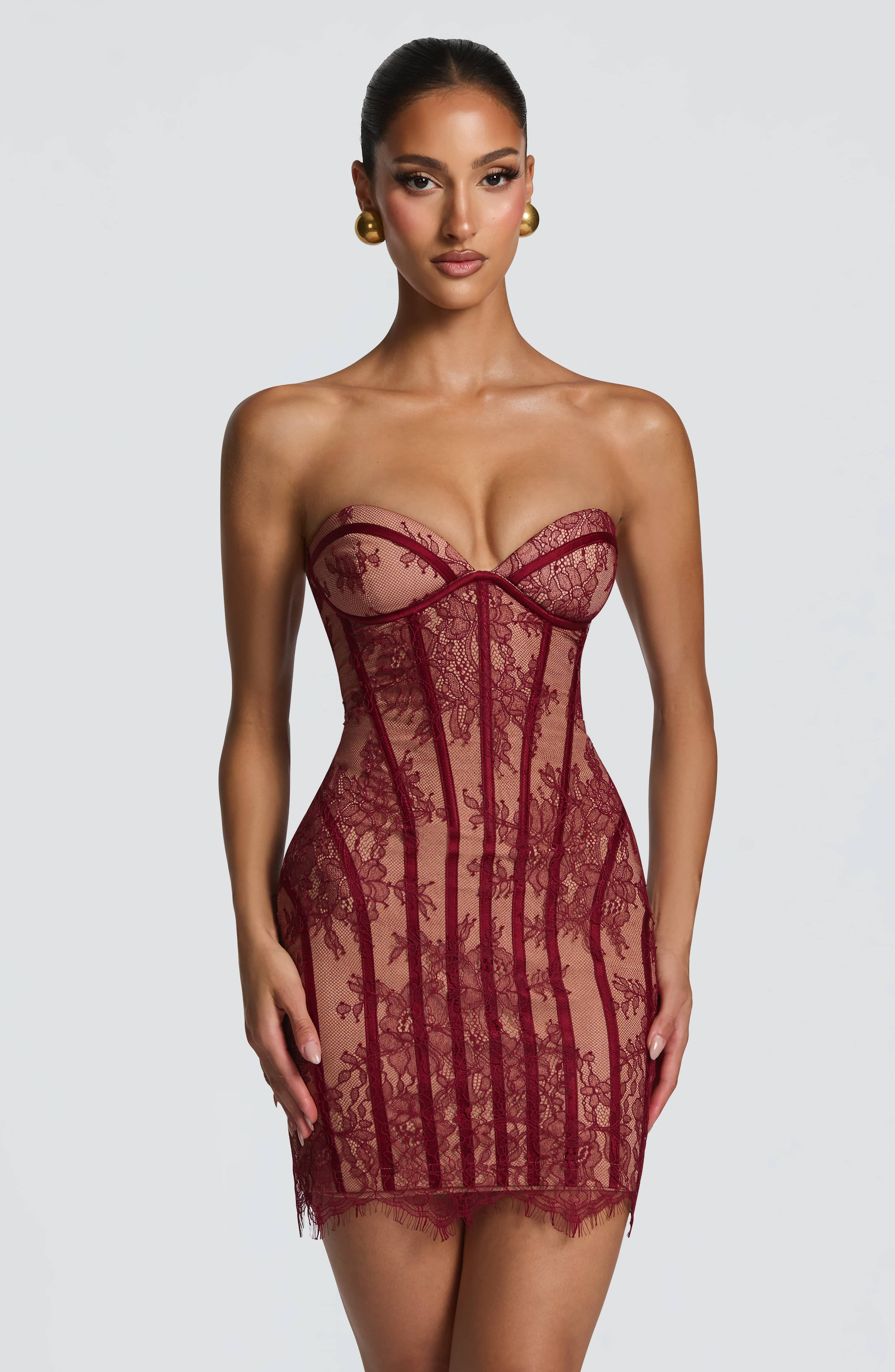 Sian Mini Dress - Burgundy | Babyboo (global)