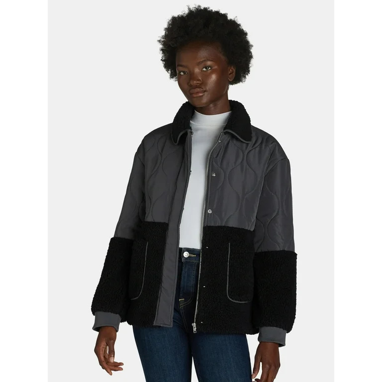 Jason Maxwell Women's and Women’s Plus Quilted Jacket with Faux Shearling, Sizes S-3X | Walmart (US)