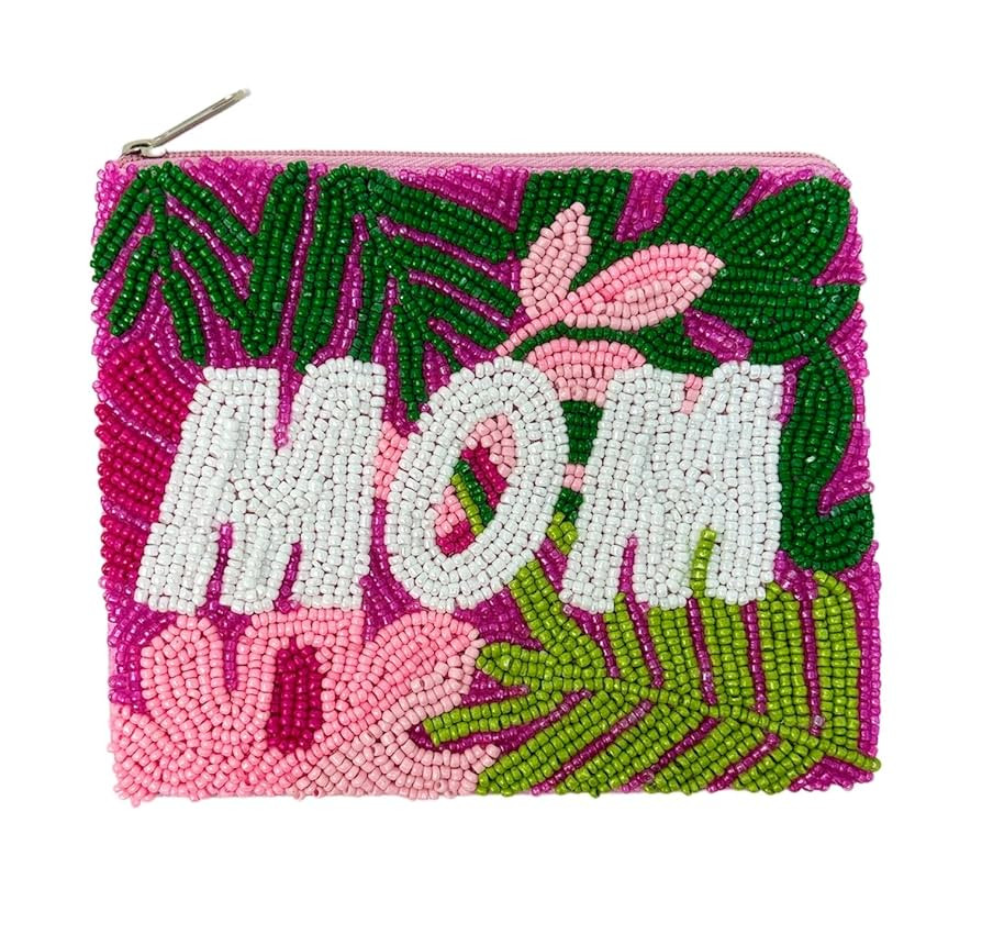 MOM Beaded Coin Pouch Purse, Gifts for Mom, Beaded Pouch Small Wallets Mother's Day Gifts, Tropic... | Amazon (US)