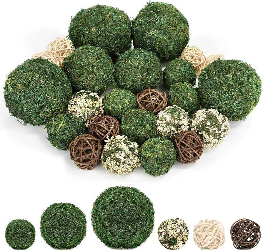 Lezmarket 24 Pcs Decorative Moss Balls for Centerpiece Bowls - Assorted Sizes Fake Moss Balls+Wic... | Amazon (US)