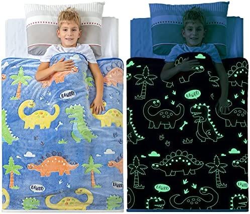 Glow in The Dark Dinosaur Blanket for Boys –Soft Plush Blue Fleece Throw Blanket. Great Dinosau... | Amazon (US)