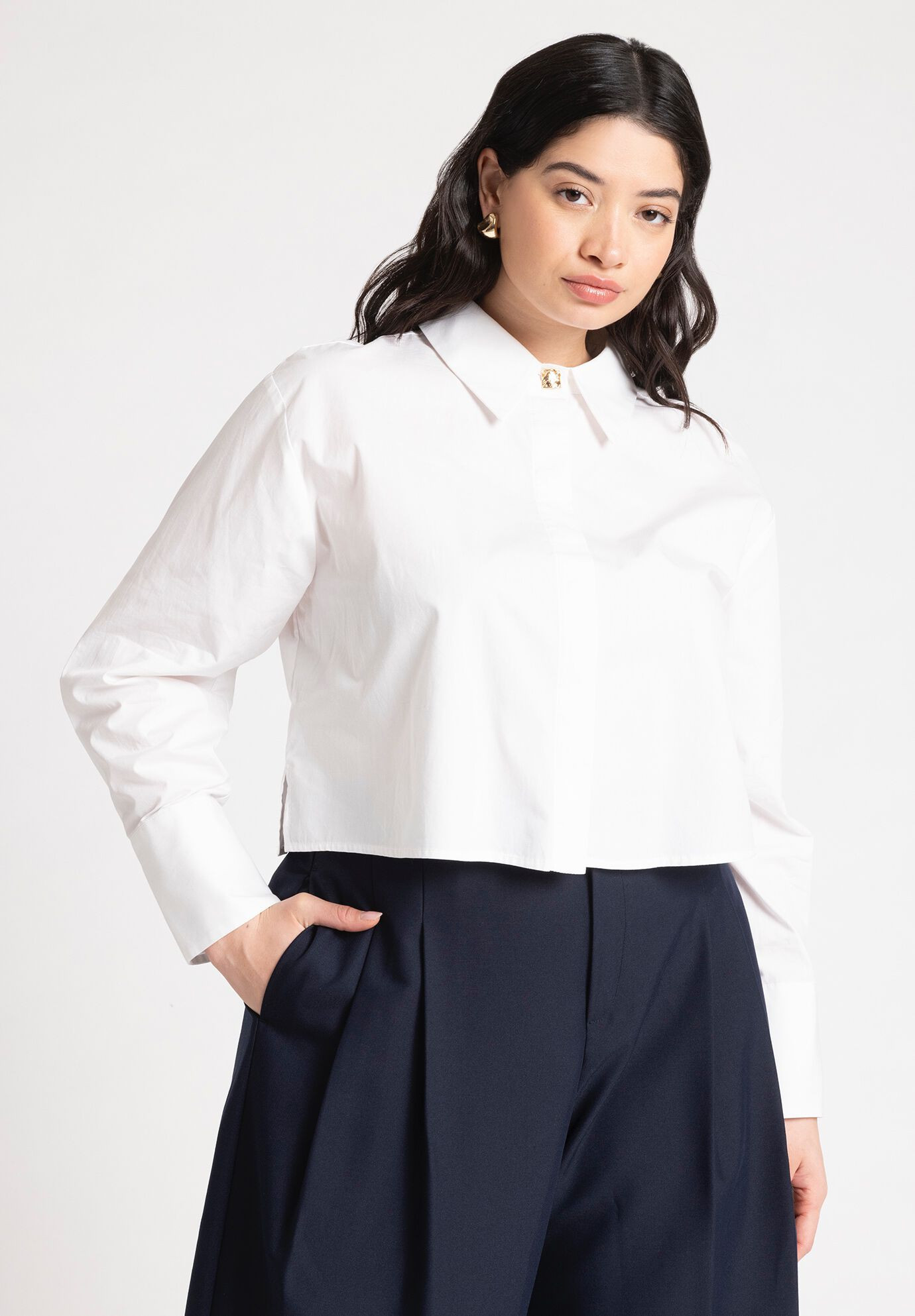 Cropped Collared Shirt | Eloquii