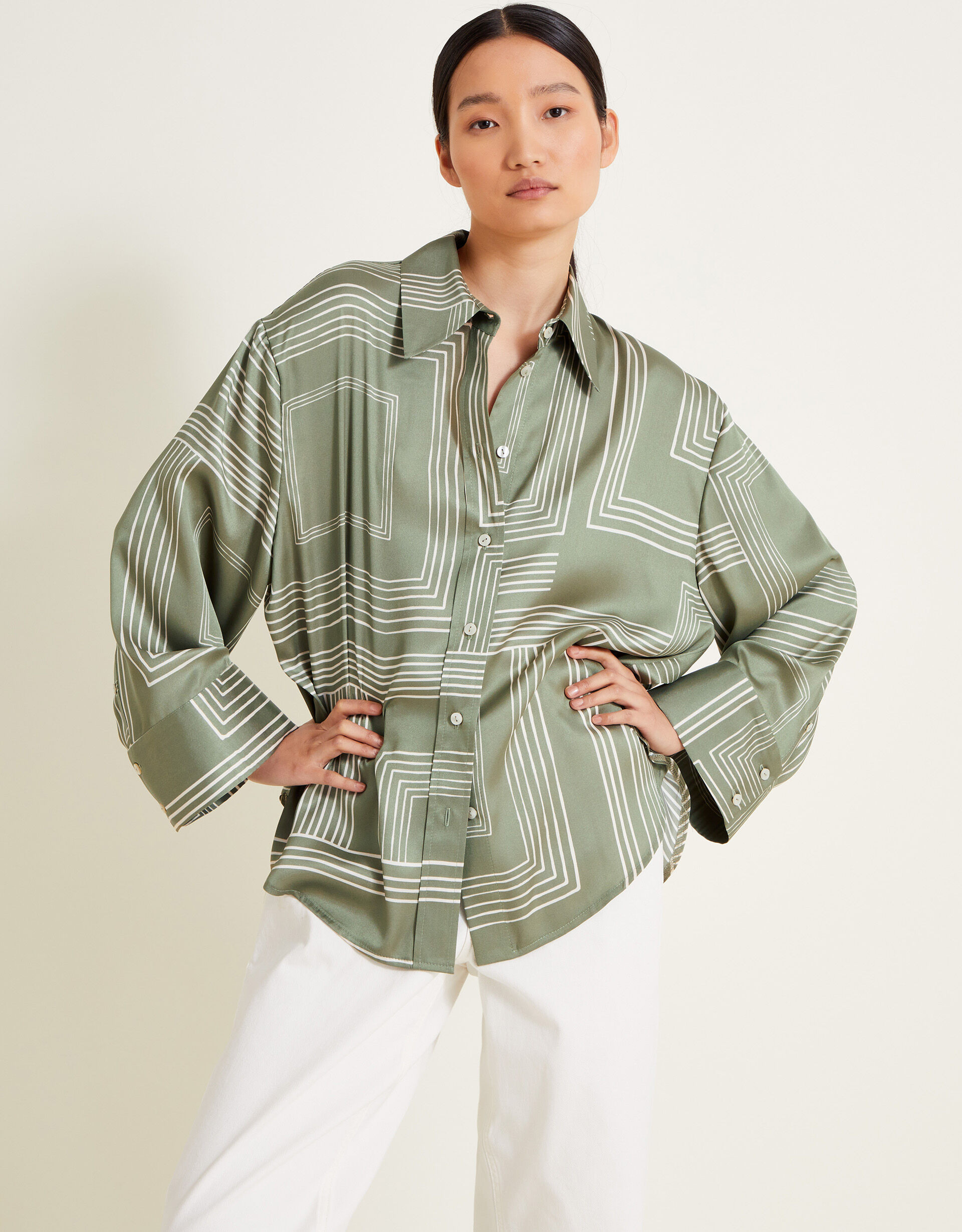 Anica Print Satin Shirt Green | Monsoon (UK)