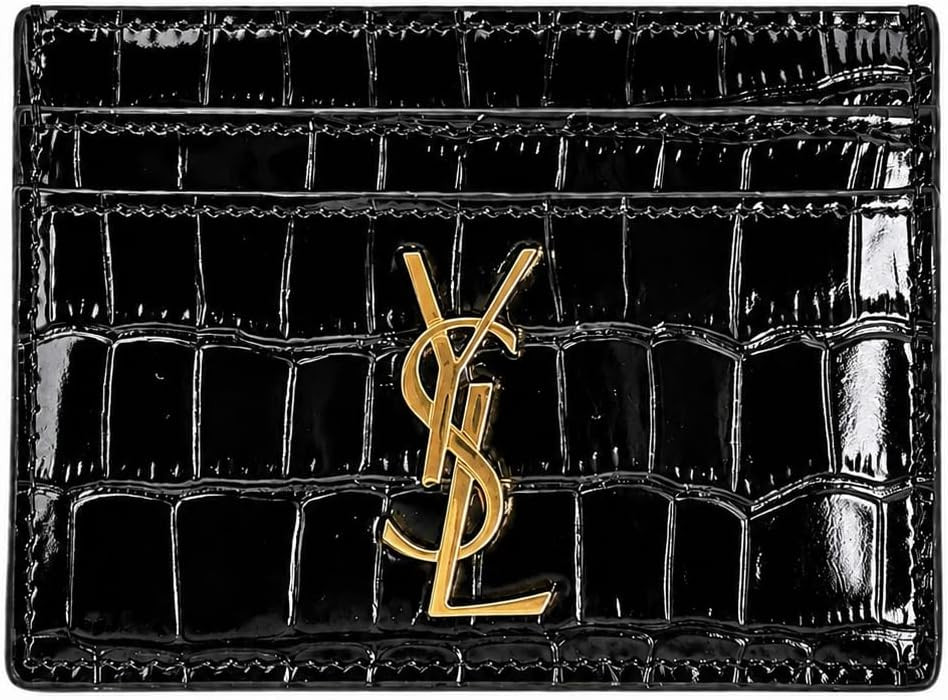 Black Croc-Embossed Card Holder with Gold-Tone Logo | Amazon (US)