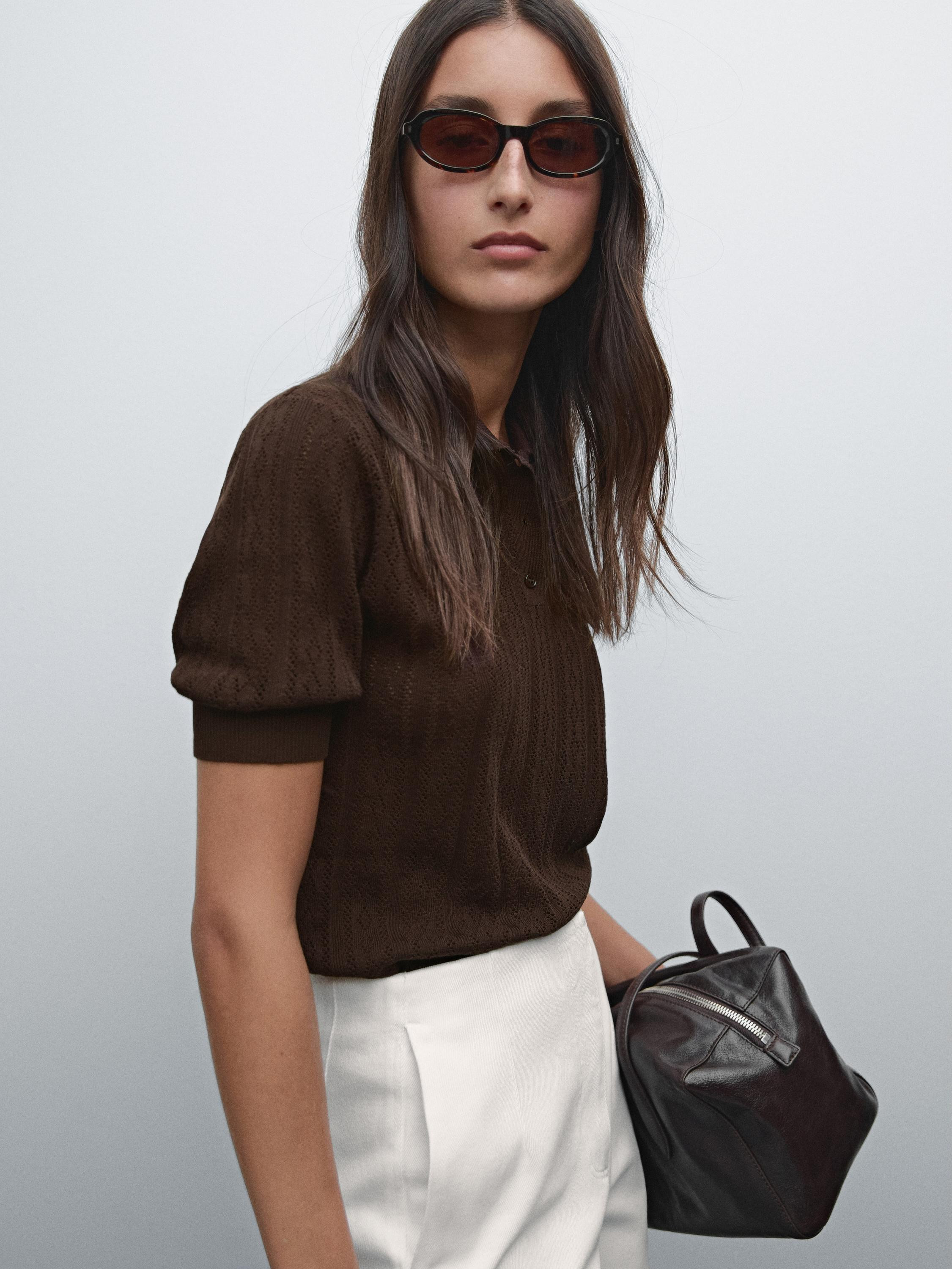 Cotton blend cutwork sweater | Massimo Dutti UK