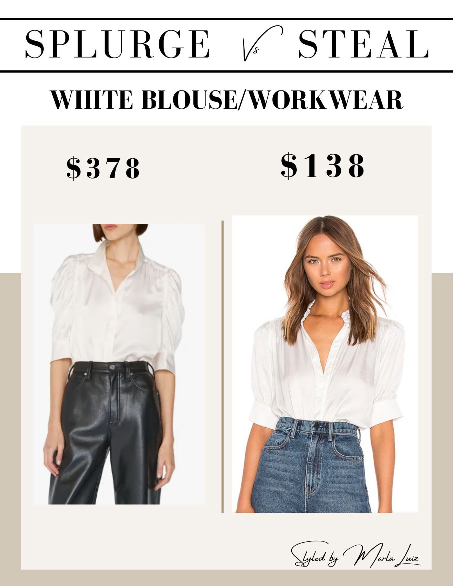 Splurge vs Steal
Spring workwear
White blouse
Frame silk blousee

#LTKworkwear #LTKstyletip #LTKSeasonal