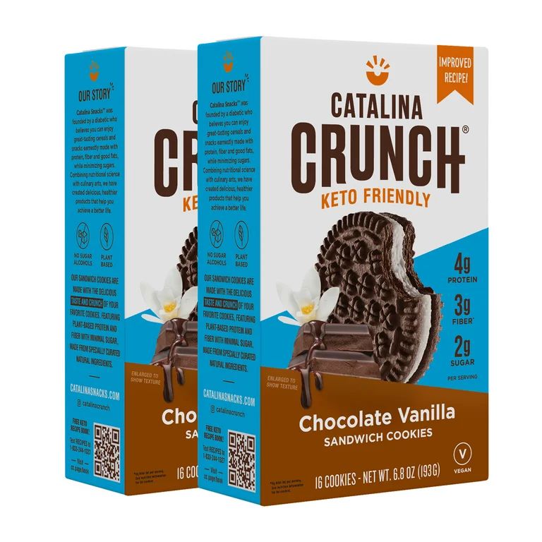 Catalina Crunch Chocolate Vanilla Keto Sandwich Cookies (2 Pack) 6.8oz Boxes | Keto Snacks | Low ... | Walmart (US)