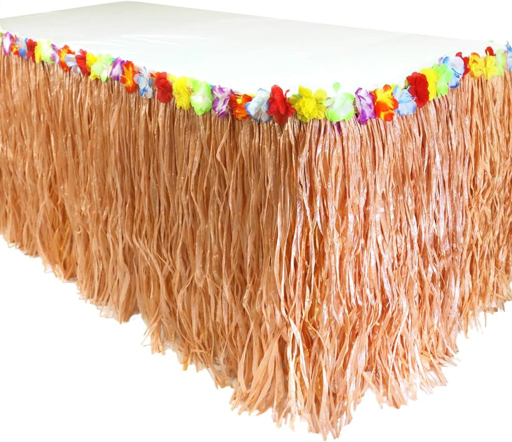GiftExpress 9 Feet x 29" Luau Grass Table Skirt - Hawaiian Theme Party Party Skirt with Hibiscous... | Amazon (US)