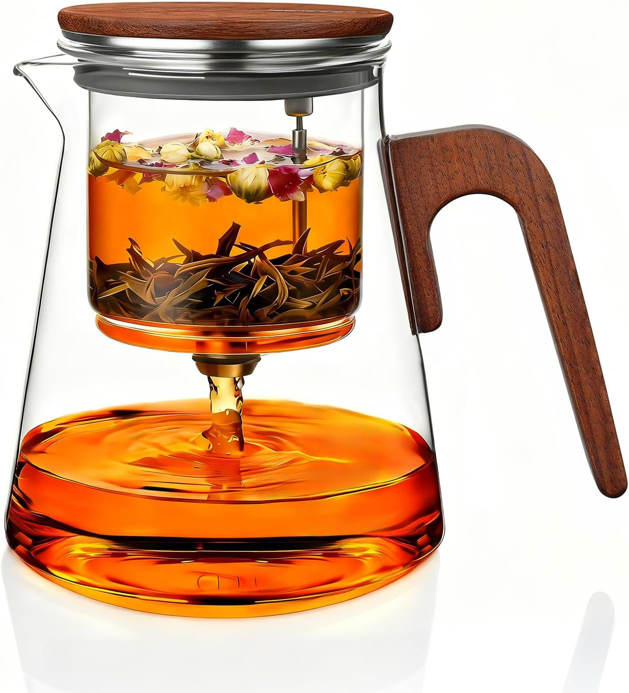 ZENS Magnetic Tea Pot, Enchanted Glass Teapot with Infuser and Magnetic Suction Lid for Mess-Free Loose Tea Diffusers, Walnut Wood Handle, Tea Lovers Gifts | Amazon (US)