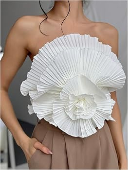 GORGLITTER Women's 3D Flower Crop Strapless Bandeau Pleated Sleeveless Tube Top | Amazon (US)
