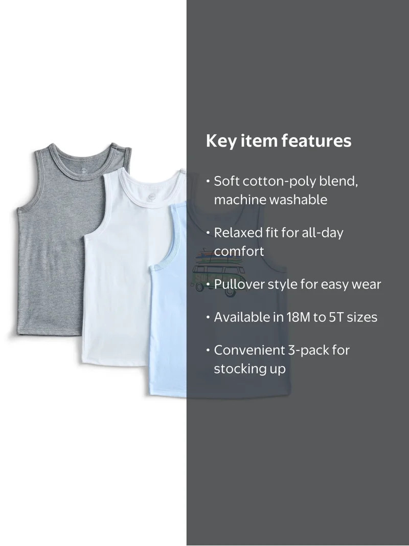 Wonder Nation Baby and Toddler Boys Tank Top, 3-Pack, Sizes 18M-5T | Walmart (US)
