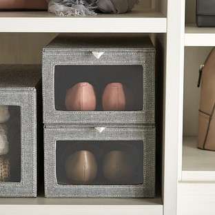 Grey Cambridge Drop-Front Shoe Box | The Container Store
