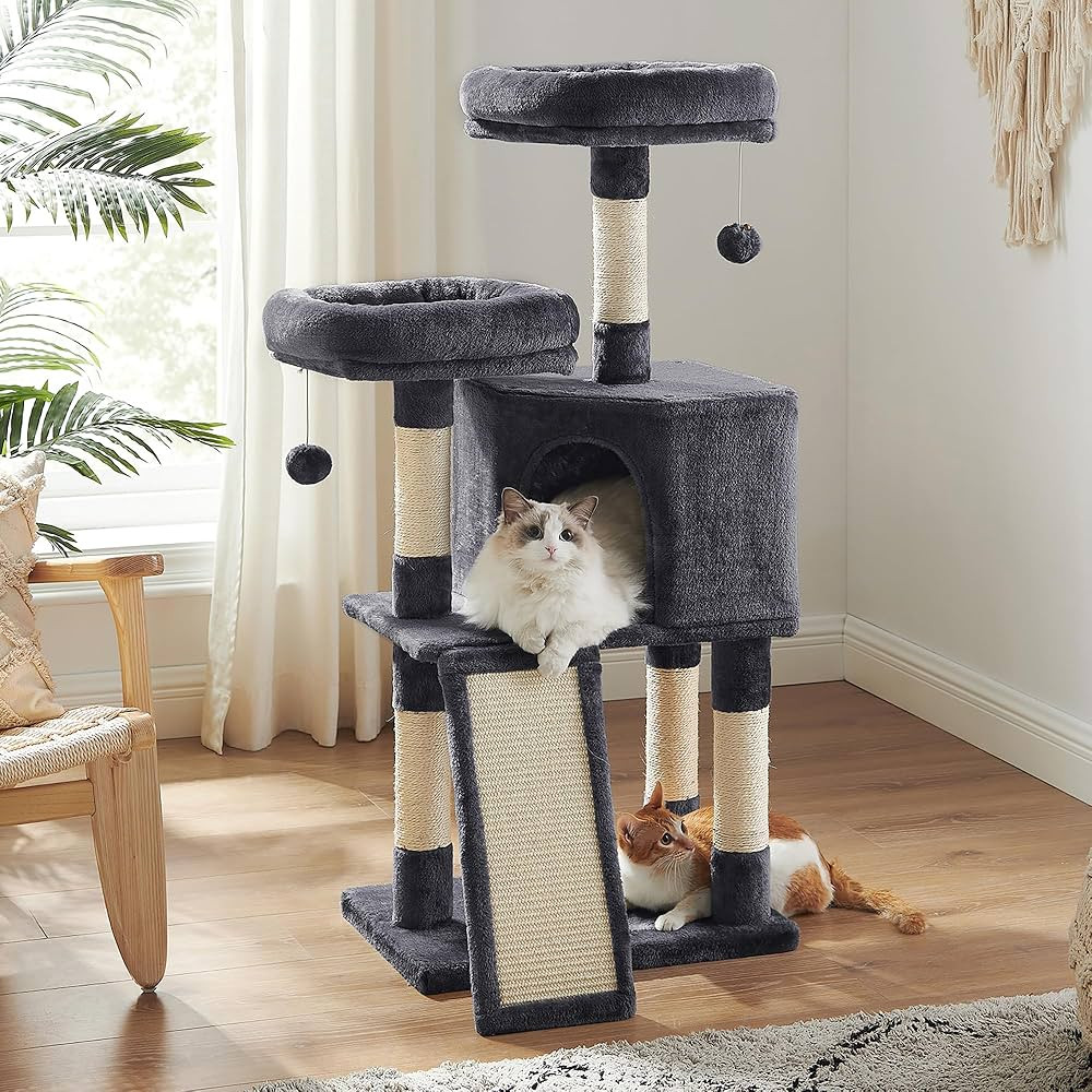 Feandrea Cat Tree, 45.3-Inch Cat Tower, Plush Condo with Scratching Post, Ramp, Perch, Spacious C... | Amazon (US)