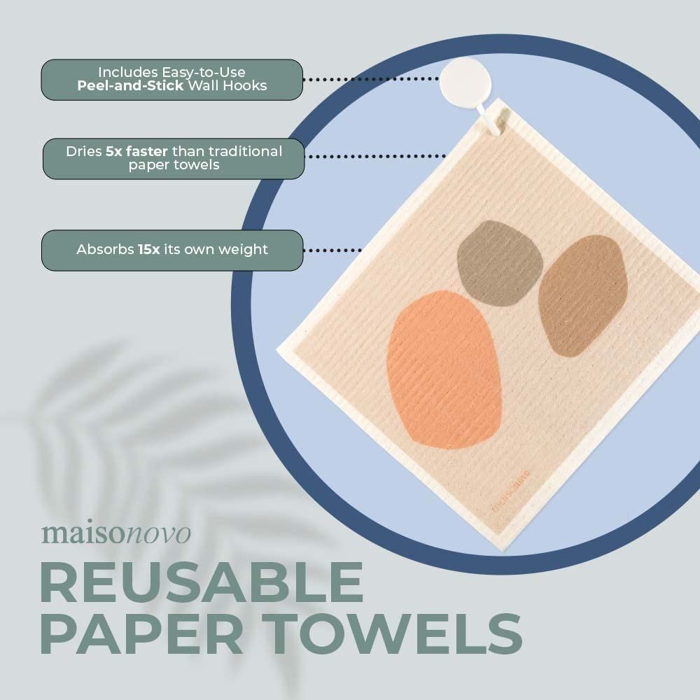 MAISONOVO Reusable Paper Towels with Peel & Stick Wall-Hook | Biodegradable Swedish Dishclothes f... | Amazon (US)